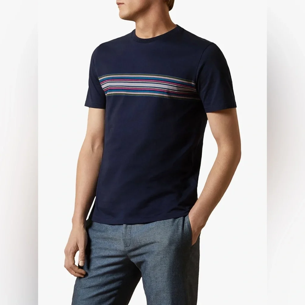 Ted Baker London Bevvy Navy Multicolor Stripe Tee - Picture 1 of 7